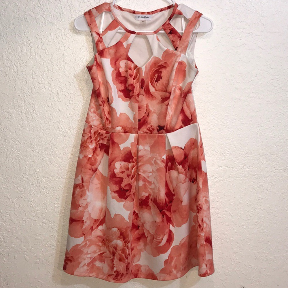 SOLD Calvin Klein 8 Caged Fit & Flare Floral Dress